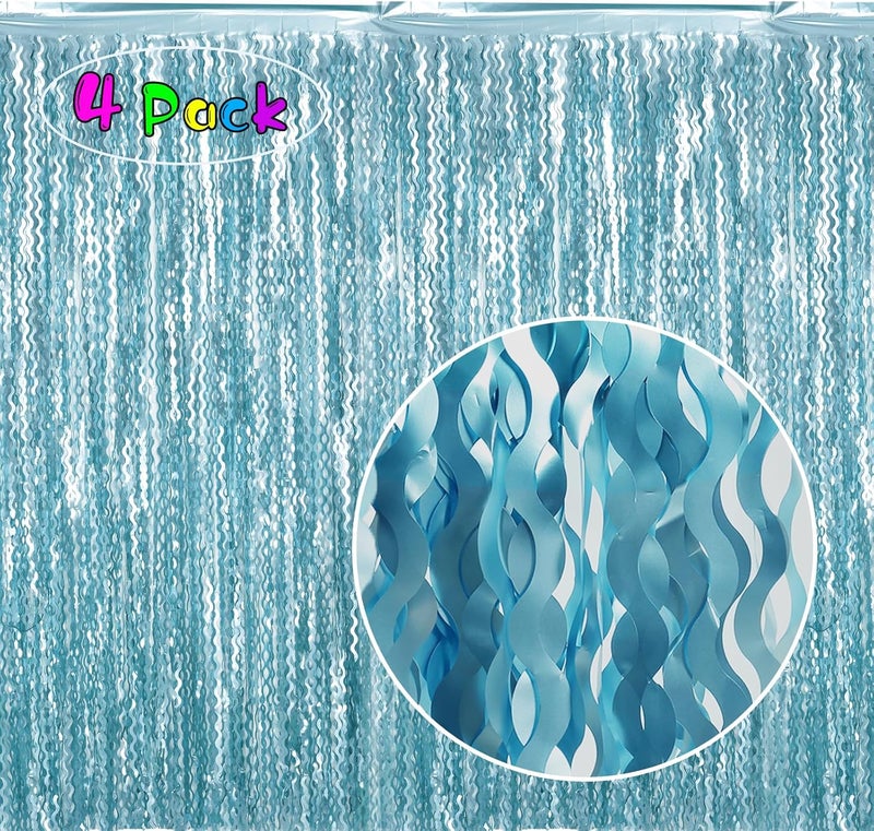 KEEUH 4 Pack Wavy Blue Foil Fringe Curtain 3.3x6.6 Feet | Blue Streamers Tinsel Backdrop for Under The Sea Party Decorations | Ocean Backdrop | Mermaid Birthday Decorations - Image 2